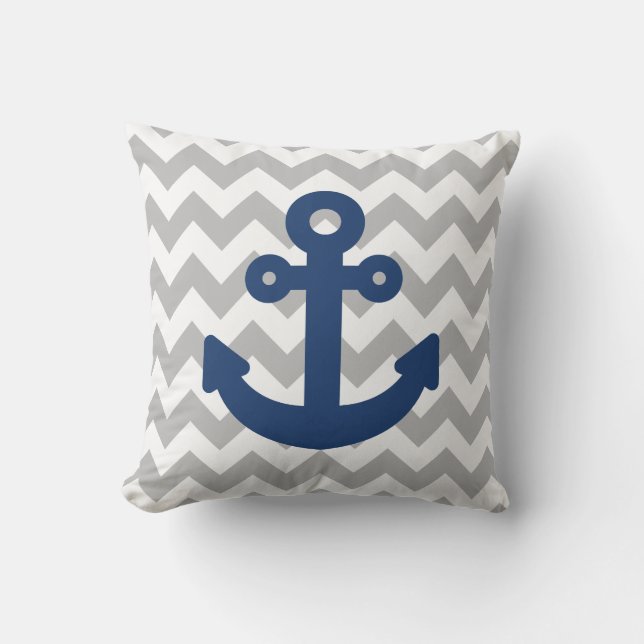 Coussin Ancre bleu marine gris clair (Recto)