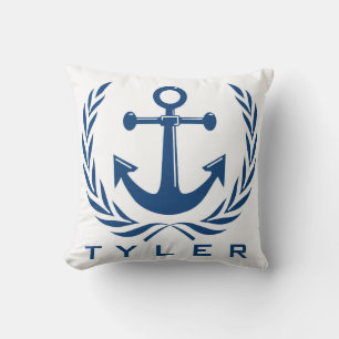 Coussin Ancre bleue avec rayures bleues et blanches Person