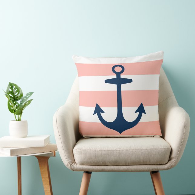 Coussin Ancre Bleue de la Marine Nautique avec rayures (Chaise)