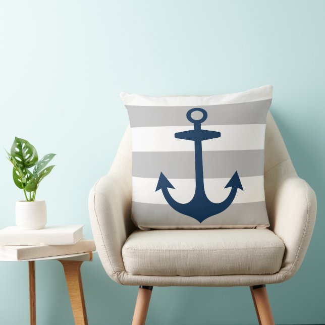 Coussin Ancre Bleue de la Marine Nautique avec rayures gri (Chaise)