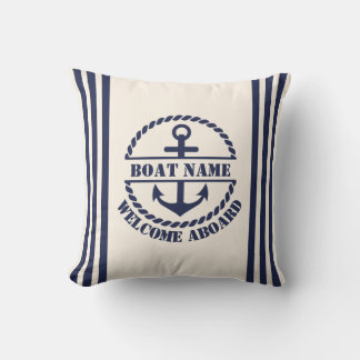 Coussin Ancre Bleue Nautique Nom du bateau personnalisé Je