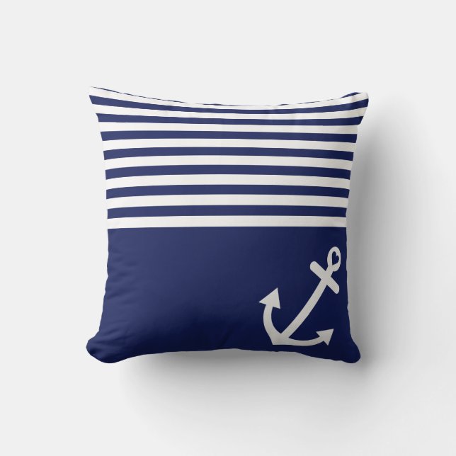 Coussin Ancre d'amour de bleu marine nautique (Recto)