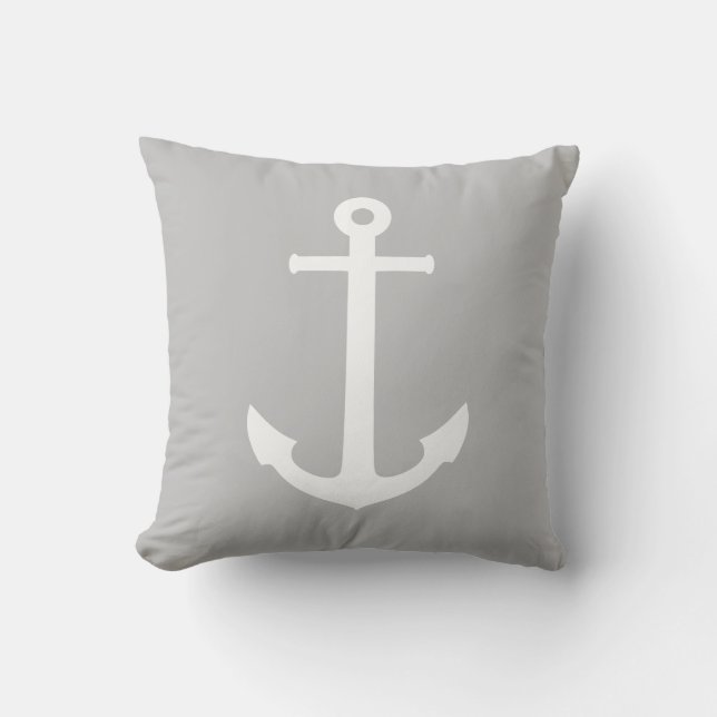 Coussin Ancre De Bateau Blanc Sur Gris (Recto)