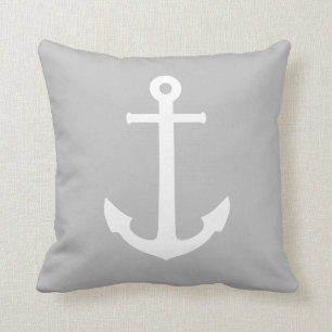 Coussin Ancre De Bateau Blanc Sur Gris