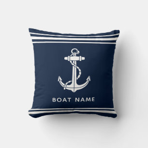 Coussin Ancre de bateau nautique et nom personnalisé