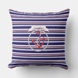 Coussin Ancre de la marine, corde, rouge, Bleu rayures Jet