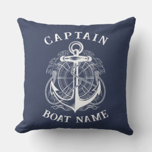 Coussin Ancre de nom de bateau de capitaine nautique perso