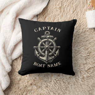 Coussin Ancre de nom de bateau de capitaine nautique perso