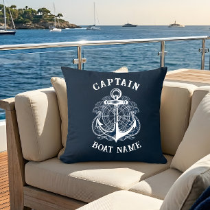 Coussin Ancre de nom de bateau de capitaine nautique perso