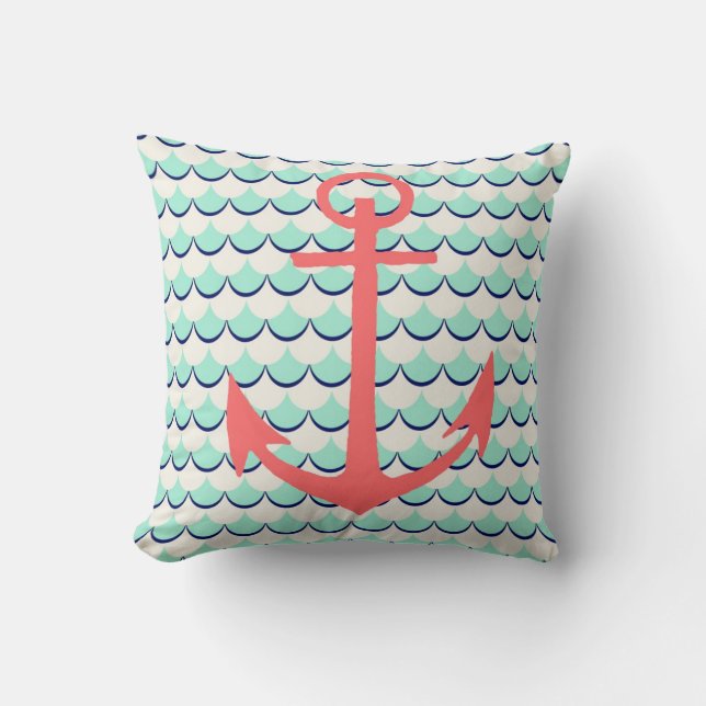 Coussin Ancre et vagues (Recto)
