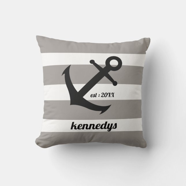 Coussin Ancre Gris Nautiques Nom de famille (Recto)