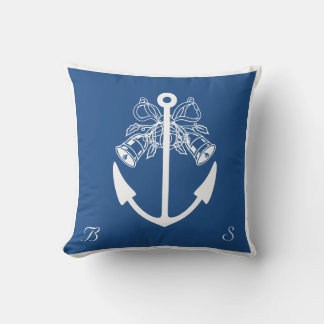 Coussin ancre mariage plage monogramme personnalisé