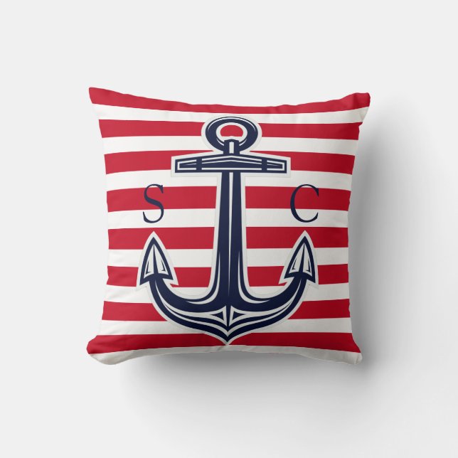 Coussin Ancre marine Monogram Nautical Red Blancs (Recto)