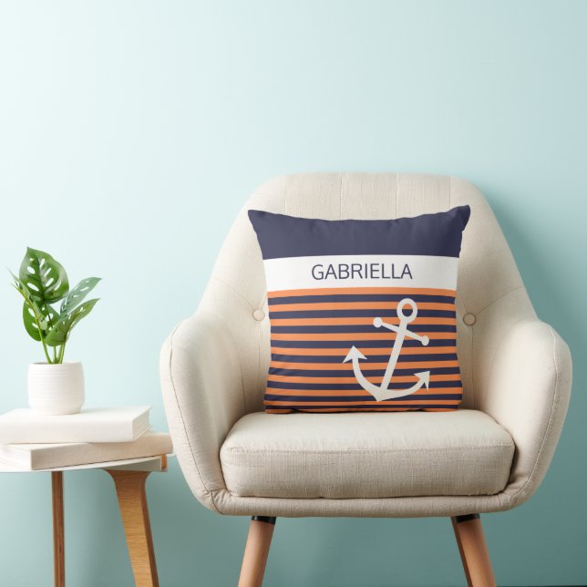 Coussin Ancre marine personnalisée Motif de bande orange (Chaise)