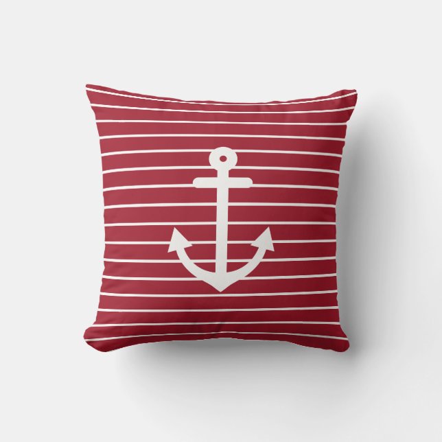 Coussin Ancre marine rayée rouge (Recto)