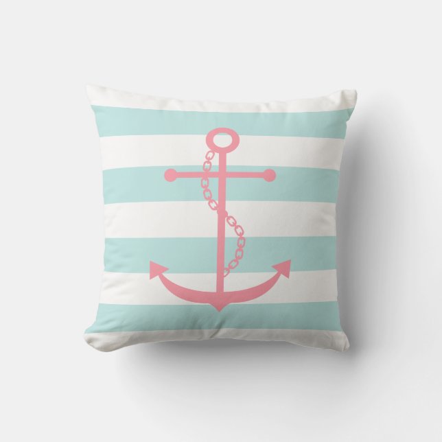 Coussin Ancre Motif de la menthe blanche et des rayures ro (Recto)