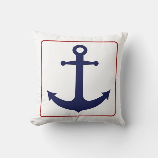 Coussin Ancre nautique - blanc et bleu rouges (Recto)