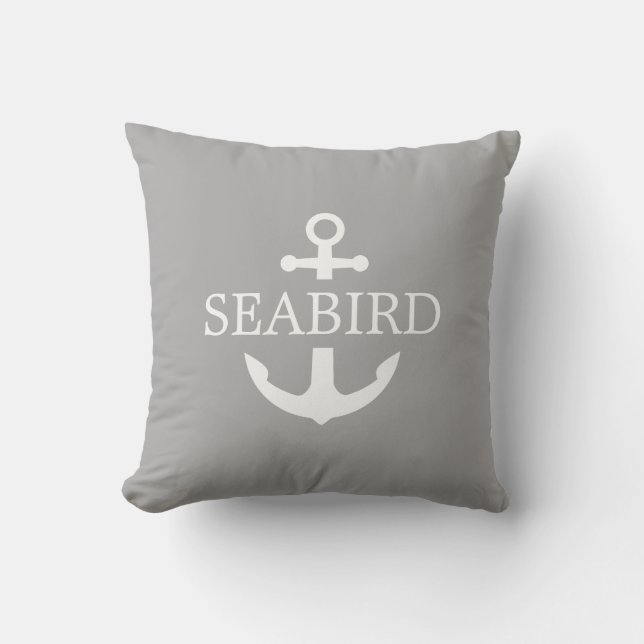 Coussin Ancre nautique blanc sur gris chaud. Bateau person (Recto)