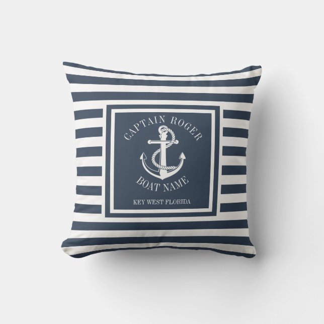 Coussin Ancre nautique bleu marine personnalisée (Recto)