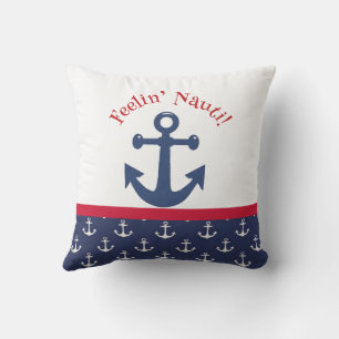 Coussin Ancre nautique bleue marine et blanche réversible