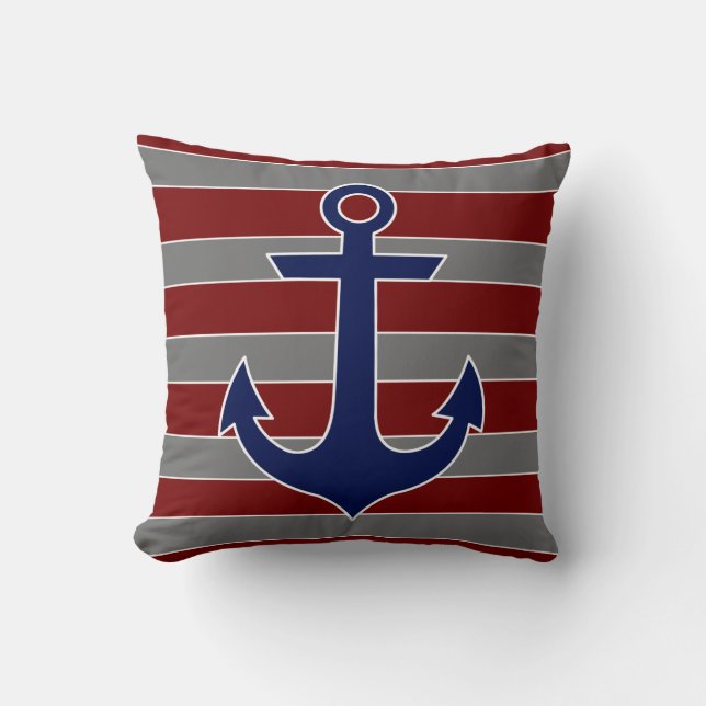 Coussin ancre nautique de marine avec les rayures rouges (Recto)