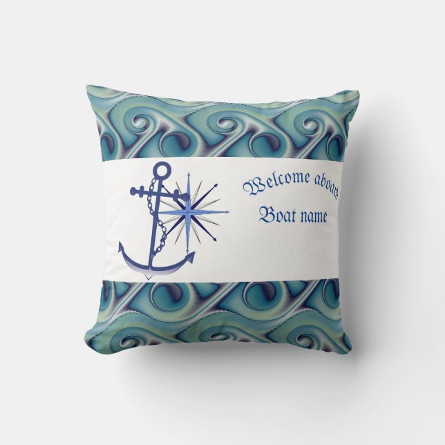 Coussin Ancre Nautique Et Nom De Bateau Personnalisé (Recto)