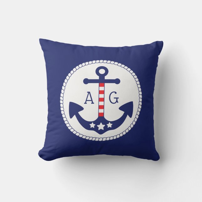 Coussin Ancre nautique Étoiles et rayures patriotiques Mon (Recto)