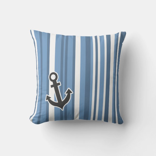 Coussin Ancre Nautique; Gris Bleu; Rayures (Recto)