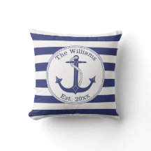 Ancre nautique Marine Blue Stripes Nom de famille
