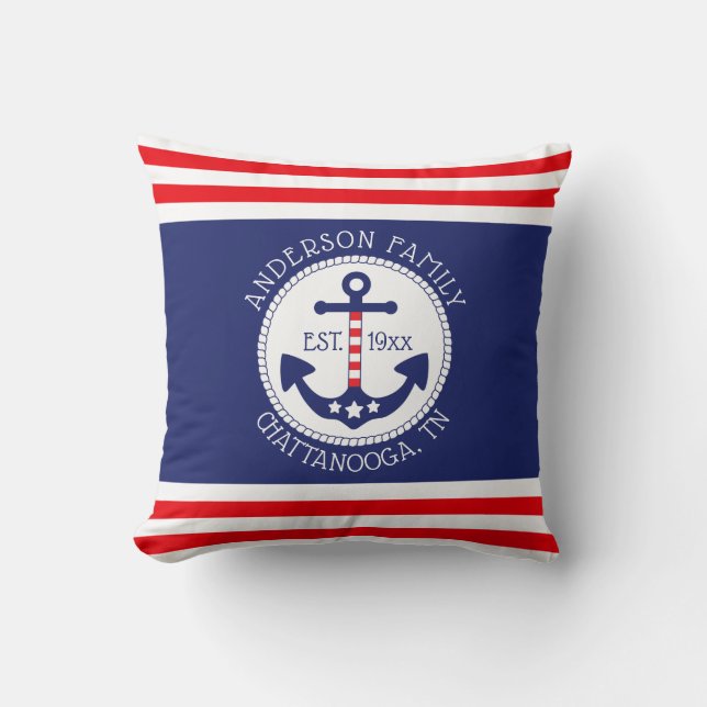 Coussin Ancre nautique Nom de famille patriotique (Recto)