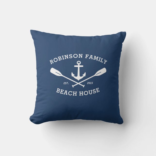 Coussin Ancre nautique Oars Nom de famille Beach Lake Hous (Recto)