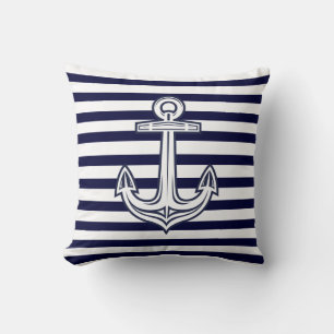 Coussin Ancre nautique personnalisée Bandes bleues de la m