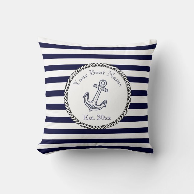 Coussin Ancre nautique personnalisée Bandes bleues de la m (Recto)