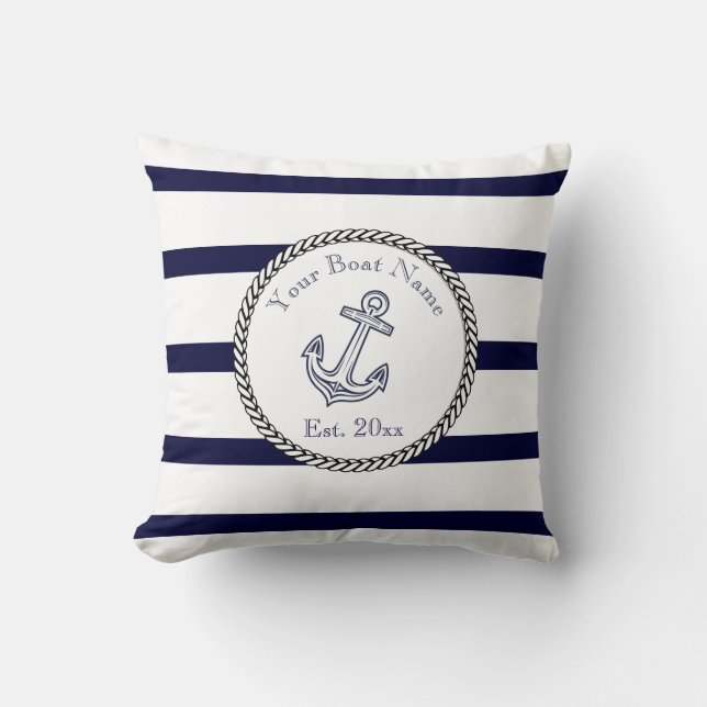 Coussin Ancre nautique personnalisée Bandes Bleues de la M (Recto)