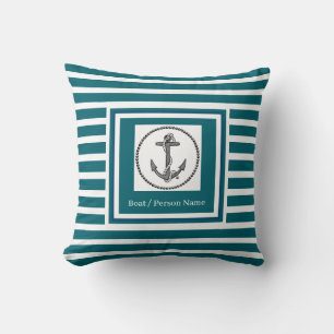 Coussin Ancre Nautique personnalisée Dk Turquoise strié