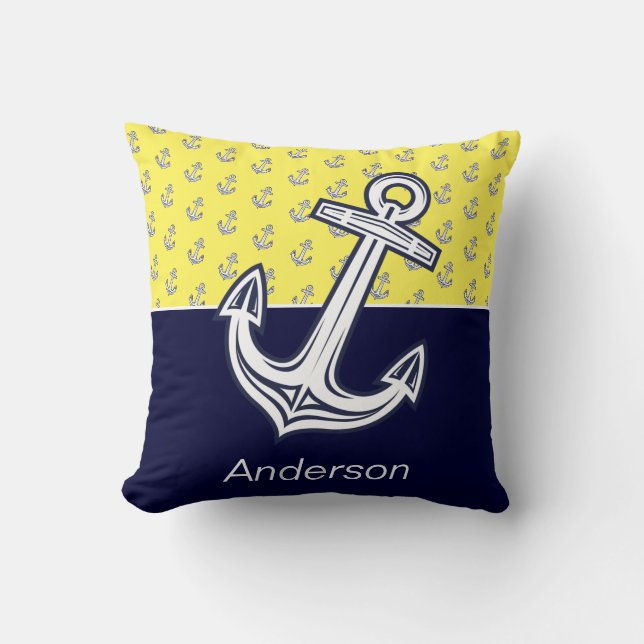 Coussin Ancre nautique personnalisée Salle de bain Jaune M (Recto)