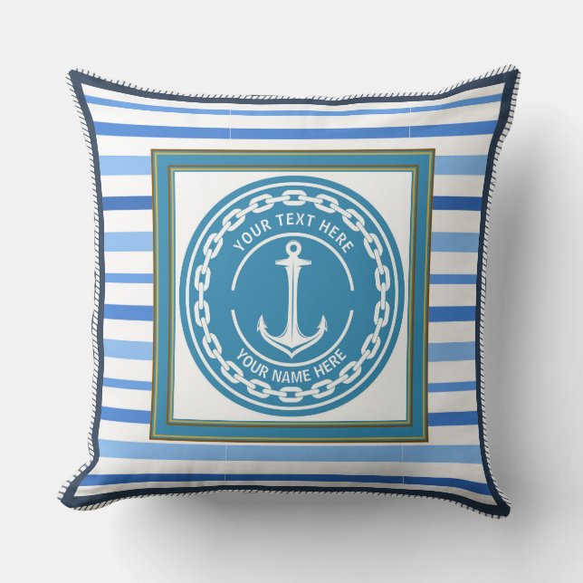 Coussin Ancre Naútíque Rayée Côtière (Recto)