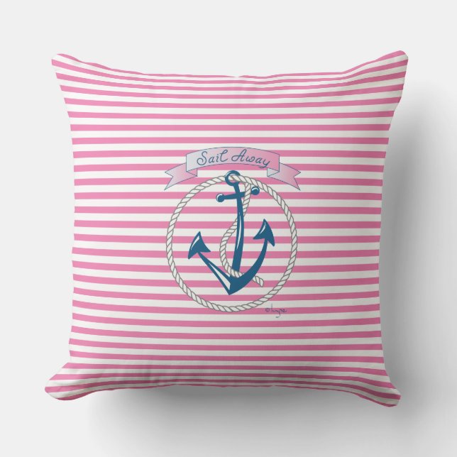 Coussin Ancre Nautique "Sail Away", Corde, Stripes (Recto)