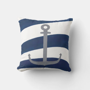 Coussin Ancre nautique sur les bandes bleues et blanches o