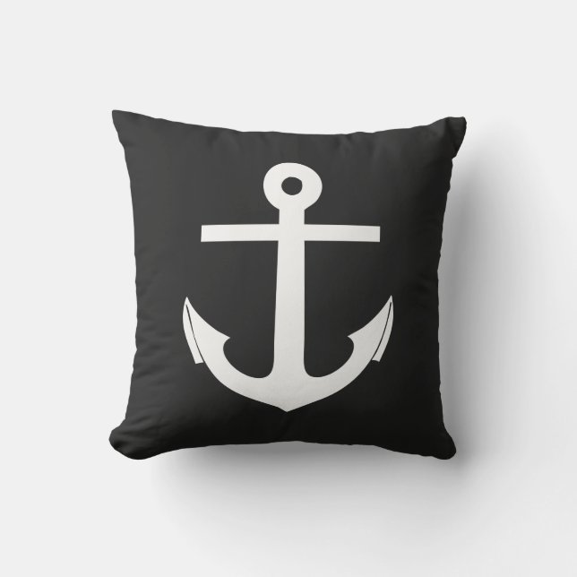 Coussin Ancre noire et blanche Nautique (Recto)