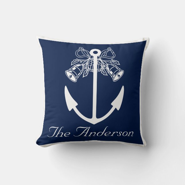 Coussin ancre plage mariage personnalisé Nom (Recto)