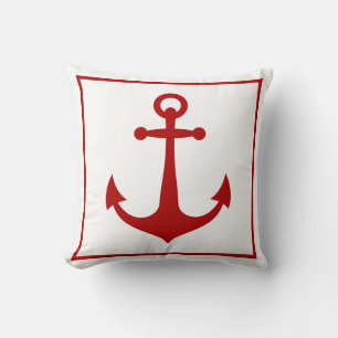 Coussin Ancre rouge et blanche Plage nautique