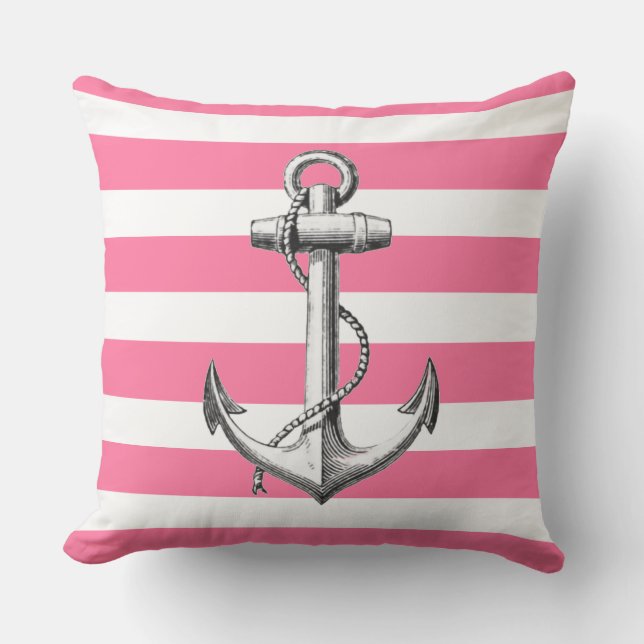 Coussin Ancre sur le mignon Motif à rayures roses (Recto)