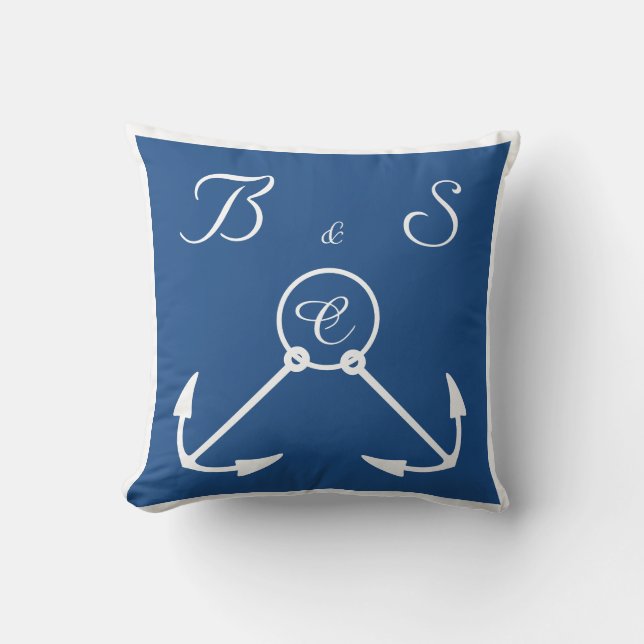 Coussin Ancres avec rubans plage mariage personnalisé mono (Recto)