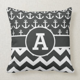 Coussin Ancres blanches noires nautiques personnalisées de