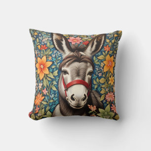 Coussin Âne Mignon Sur Fond Floral Coloré