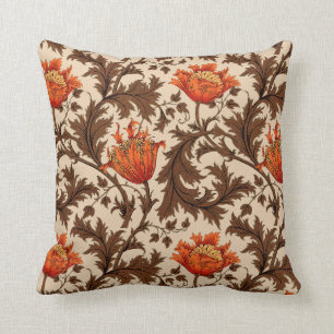 Coussin Anémone, beige, brun et rouille de William Morris