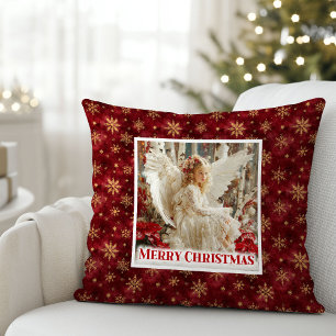 Coussin Ange de fête Poinsettia Rouge Accent Or Noël