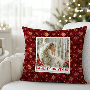 Coussin Ange Fantaisiste Rouge Or Nom Personnalisé Noël