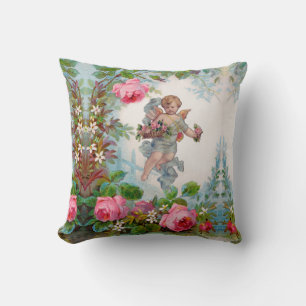 COUSSIN ANGE GARDANT DES ROSES ET DES FLEURS ROSES ROMANTI